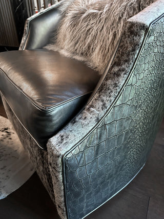 A beautiful chair with mixed fabrics