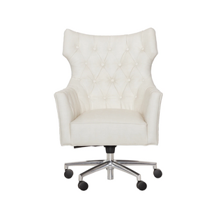 A white swivel office chair