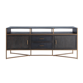 A black and gold entertainment credenza.