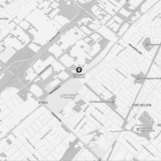 a black and white map of the area around Elizabeth interiors.