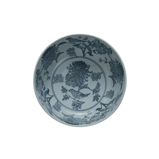 Hand-Stamped Stoneware Bowl w/ Birds & Botanicals