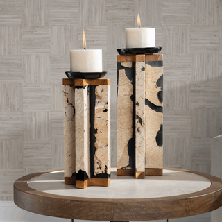 Printed Stone Candle Holder - Set of two