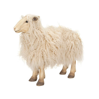 White Resin Sheep with Faux Fur
